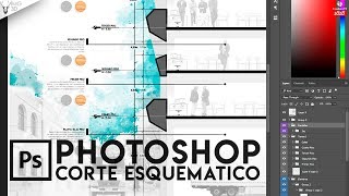 Photoshop arquitectura  Corte conceptual  Sección arquitectonica [upl. by Elag]