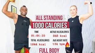 1 Hour Full Body All STANDING Cardio HIIT  1000 CALORIE WORKOUT at Home No repeat  No Equipment [upl. by Wakerly]