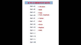 Ctrl A to Z shortcut key  computer  1M [upl. by Koblas]