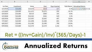 Calculate Annualized Returns for Investments in Excel [upl. by Nwahsaj]