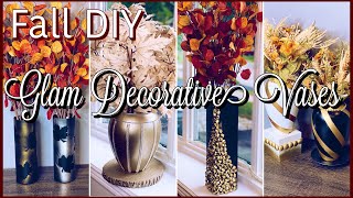 Fall Glam Home Decor DIY  4 Decorative Glass Vases Using Dollar Tree amp Thrift Store Items [upl. by Oletta561]