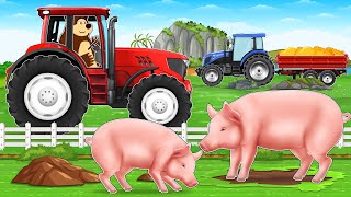 Farm Works  Trailer for Transporting Pig with Tractor to Pigsty and Feeding  Vehicles Farm [upl. by Atires]