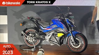 Tork Kratos X amp Kratos R unveiled at Auto Expo 2023  BikeWale [upl. by Rephotsirhc]