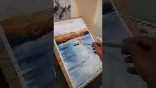 Sunrise Easy watercolor panting for beginners panting tutorialwatercolorpaintingsatisfying [upl. by Arabel245]