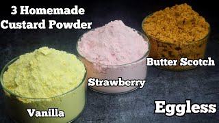 How to Make Homemade Custard Powder in 3 Delicious Flavors Vanilla Strawberry amp Butterscotch [upl. by Mabelle]