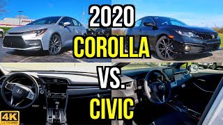 SMALL SEDAN SHOOTOUT  2020 Toyota Corolla SE vs Honda Civic Sport Comparison [upl. by Siraf]