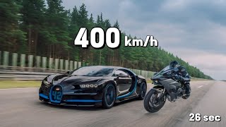 Bugatti Chiron VS Kawasaki Ninja H2R  Fastest Car In The World  0400 kmh [upl. by Arammahs]