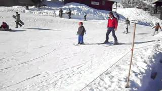 Evan skiing with Daddy Ruthie on Magic Carpet At Snoqualmie [upl. by Ellennod]