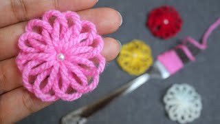 Easy Woolen Flower Making with Fork  Diy Wool Craft Ideas  How to No Crochet Flower Yarn Flower [upl. by Lladnarc]