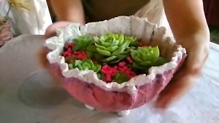 Maceta de cemento y tela super fácil  CEMENT AND CLOTH FLOWER POT SUPER EASY [upl. by Adina]