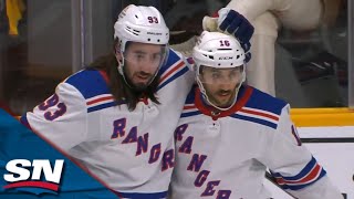 Rangers Chris Kreider Vincent Trocheck Strike 19 Seconds Apart To Even Game vs Predators [upl. by Ahsele513]