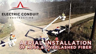 The Installation of Aerial ADSS and Overlashed Fiber Optic Cable [upl. by Grantland]