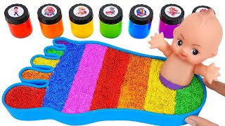 Satisfying Video l How to make Rainbow Slime Foot With Mixing Glitter from Mini Baths Cutting ASMR [upl. by Nilrev]