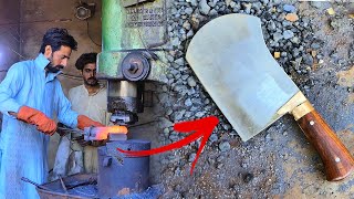 Turning a Leaf Spring into meat cleaver  Most Interesting Meat Cleaver Knife Forging Process [upl. by Haelahk]