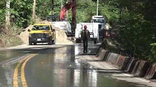 Super excited Drivers in Duncan relieved to see work begin on road closed by mudslide [upl. by Beshore]