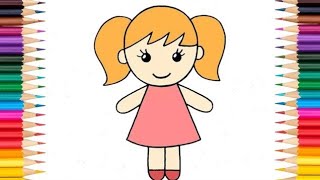 Draw a Beautiful Girl Doll Drawing Painting and Colouring For Kids and ToddlersEasy Child Art [upl. by Gabrielle]