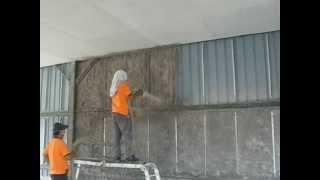 SPRAYING CELLULOSE INSULATION TO METAL WALL CLADDING OF BIRDHOUSE [upl. by Elleimac85]