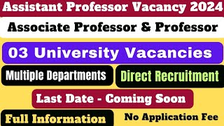 Assistant Professor Vacancy 2024  03 University Vacancies  Associate Professor  Professor job [upl. by Icyaj937]