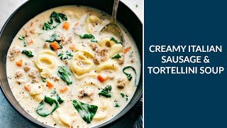 Creamy Italian Sausage Tortellini Soup [upl. by Alleirbag150]