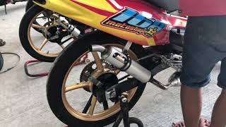 Satria hiu 2tak underbone test knapot kolong ahau speck road race [upl. by Halueb]