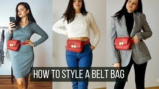 HOW TO STYLE A BELT BAG  RED ZARA BELT BAG OUTFITS [upl. by Kinimod110]