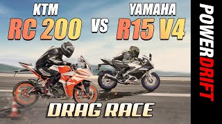 KTM RC 200 VS Yamaha R15 V4  Drag Race  PowerDrift X Acko Insurance [upl. by Kreit]