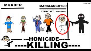 Murder Manslaughter Homicide a killing differences explained in less than 5 minutes [upl. by Htebazileyram587]