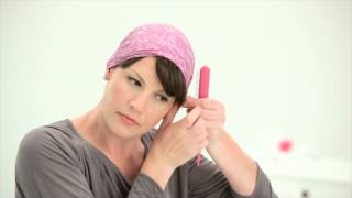 Hair Loss  How To Tie A Square Headscarf with a Fake Fringe  Cancer Hair Care [upl. by Suinuj]