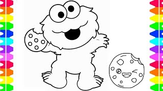 Cookie Monster drawing Coloring for kids and Toddlers Lets Draw and learn together [upl. by Ayoras]