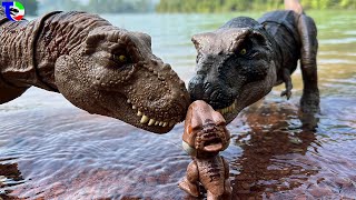 REXY MEETS DAD 🦖 Trex Vs Indominus Rex Vs Giga Jurassic World Toys Movie [upl. by Feetal]