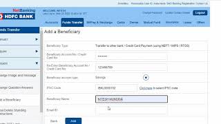 How to add Beneficiary for fund transfer in HDFC Netbanking  HDFC Bank add Beneficiary process [upl. by Aramenta]