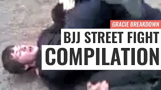 BJJ STREET FIGHT COMPILATION Viking Choke Russian Triangle Failed Guard Gracie Breakdown [upl. by Broida]