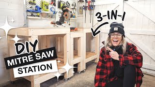 3IN1 DIY MITRE SAW STATION ON WHEELS  Perfect for tiny workshops IT MOVES [upl. by Isidora282]