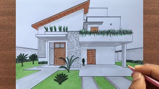 How to Draw a House in 1Point Perspective [upl. by Shiau131]