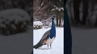 A peacock standing in a snowbirds animal shortsfeed nature peacock viralvideo viralshorts [upl. by Annekcm8]