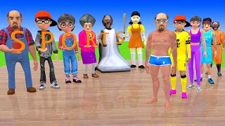 Scary Teacher 3D vs Squid Game Dresses Sports vs Wooden Door and Pan 5 Times Challenge [upl. by Dewees]