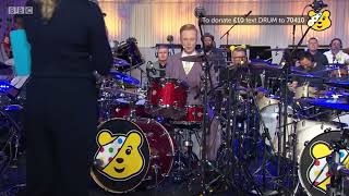 Owain Wyn Evans amp Drummers practise the BBC News theme tune  Children in Need 24hr Drumathon 2021 [upl. by Goda]