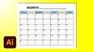 Create A Blank Calendar Template Printable In Illustrator CC In Minutes [upl. by Ilatfen]