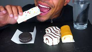 ASMR HAPPY BIRTHDAY CAKE OREO CAKESTERS ZEBRA CAKES TWINKIES CAKE EATING MUKBAN [upl. by Esyli]