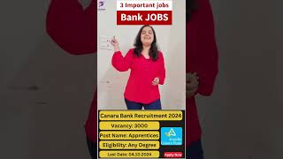 3 Bank Jobs  Apply Online  Salary 50000 80000  SBI  CANARA  EXIM BANK  LAST DATE  EXAM [upl. by Sylvan266]