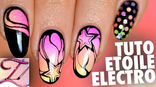 Tuto nail art étoile électro fluo  ネイルアート [upl. by Irec]