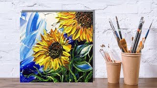 Paint sunflowers using a Palette Knife Painting  Part 1 [upl. by Enrika291]