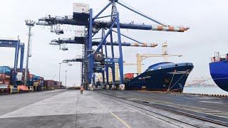 Massive Maersk Line Container Ship Unloading using a Quay Crane [upl. by Linneman549]