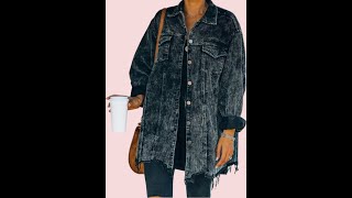 Hixiaohe Womens Casual Oversized Button Down Corduroy Shirt Jacket Coat Washed Retro Shacket [upl. by Ettezoj468]