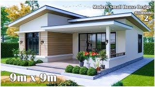 Modern Small House Design  9m x 9m with 2 Bedroom Simple life [upl. by Ledairam]