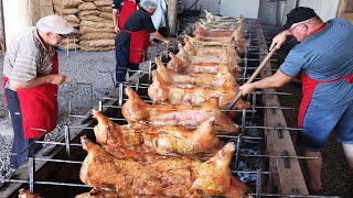 Festa do leitão porco no rolete costela pernil e sobrepaleta no espeto lombo e paleta no forno [upl. by Rett]