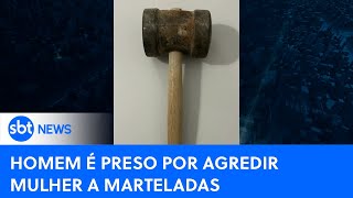 Homem é preso suspeito de agredir a companheira com golpes de martelo  SBTNewsnaTV130923 [upl. by Ayardna]