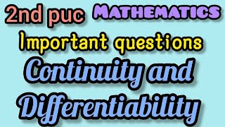 Continuity and Differentiability2nd pu mathematicsimportant questionsjobexameducation2ndpuc [upl. by Anyahc255]