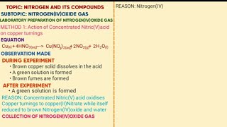 FORM 3 NITROGEN AND ITS COMPOUNDS  Preparation and Chemical properties of NitrogenIVoxide gas [upl. by Sajovich59]