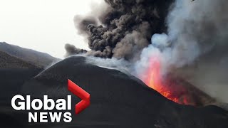 La Palma volcano Cones continue to collapse triggering landslides of lava [upl. by Dolorita]